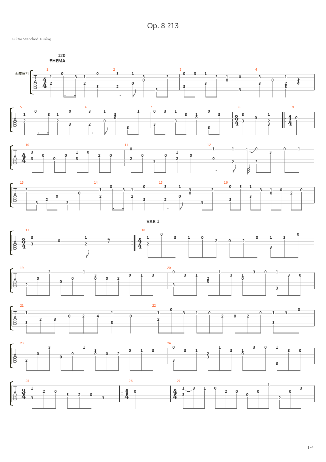 Opus 8 No 13吉他谱