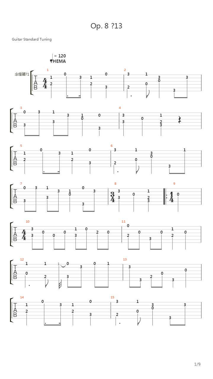 Opus 8 No 13吉他谱