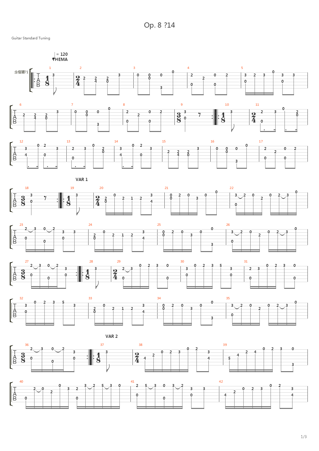 Opus 8 No 14吉他谱