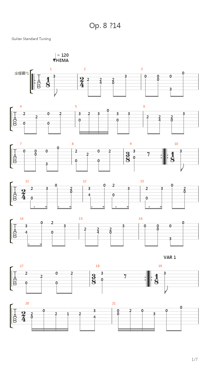 Opus 8 No 14吉他谱