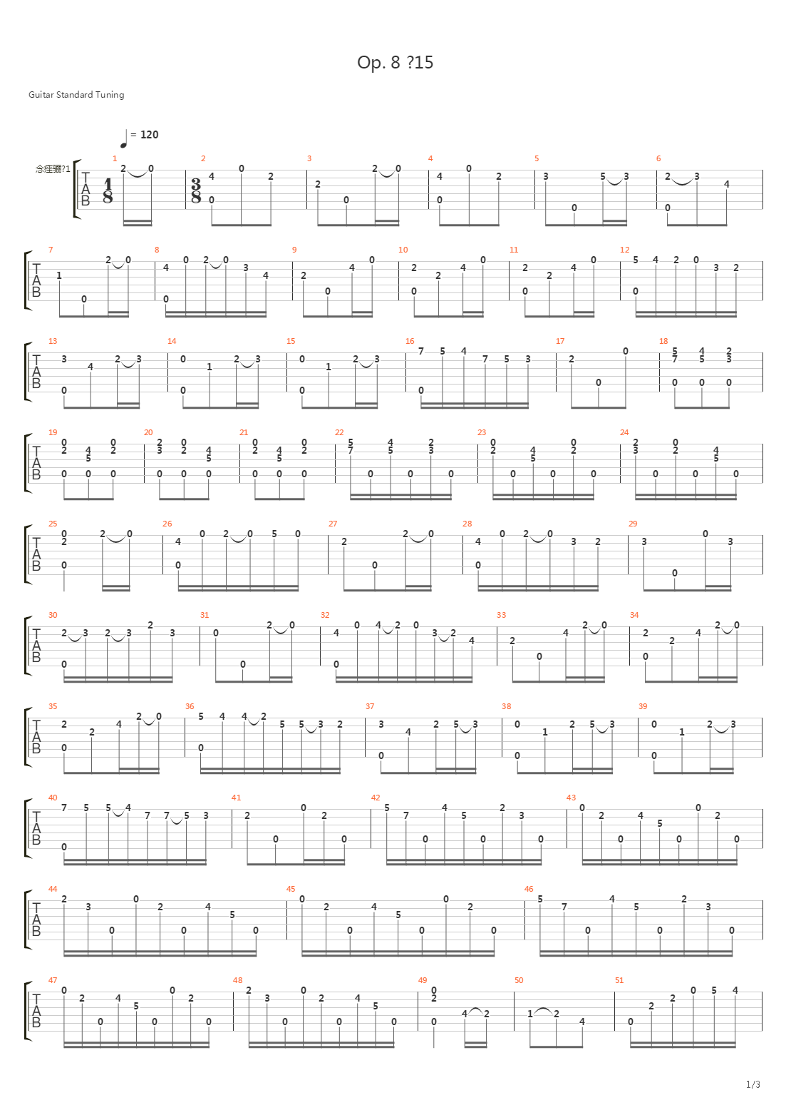 Opus 8 No 15吉他谱