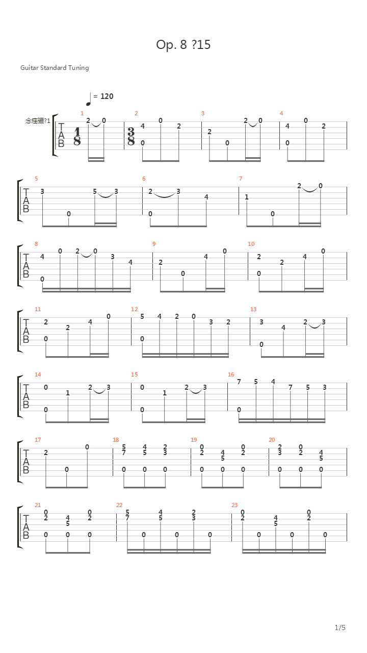 Opus 8 No 15吉他谱