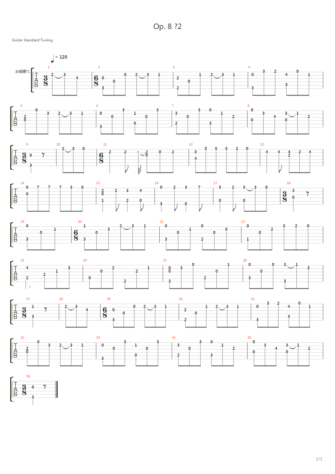 Opus 8 No 2吉他谱