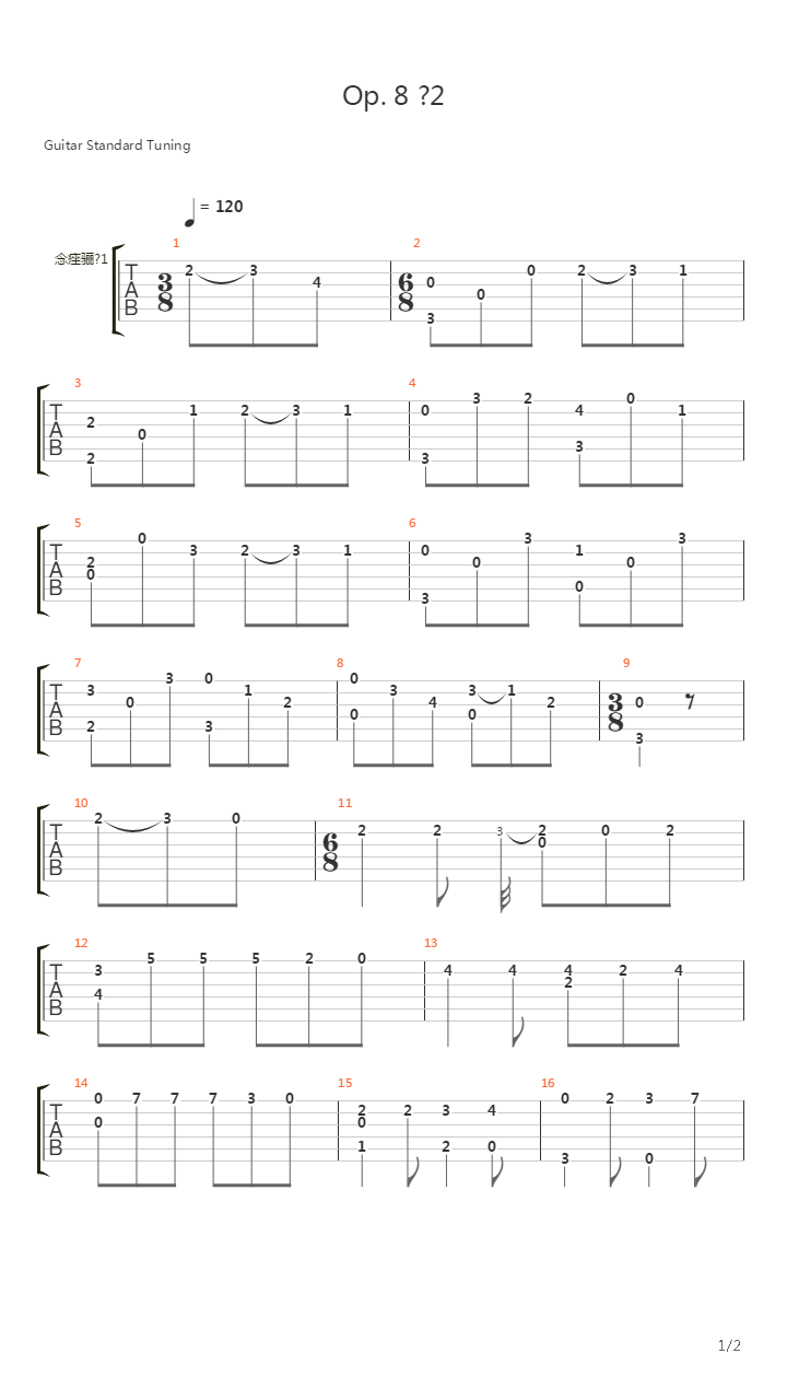 Opus 8 No 2吉他谱