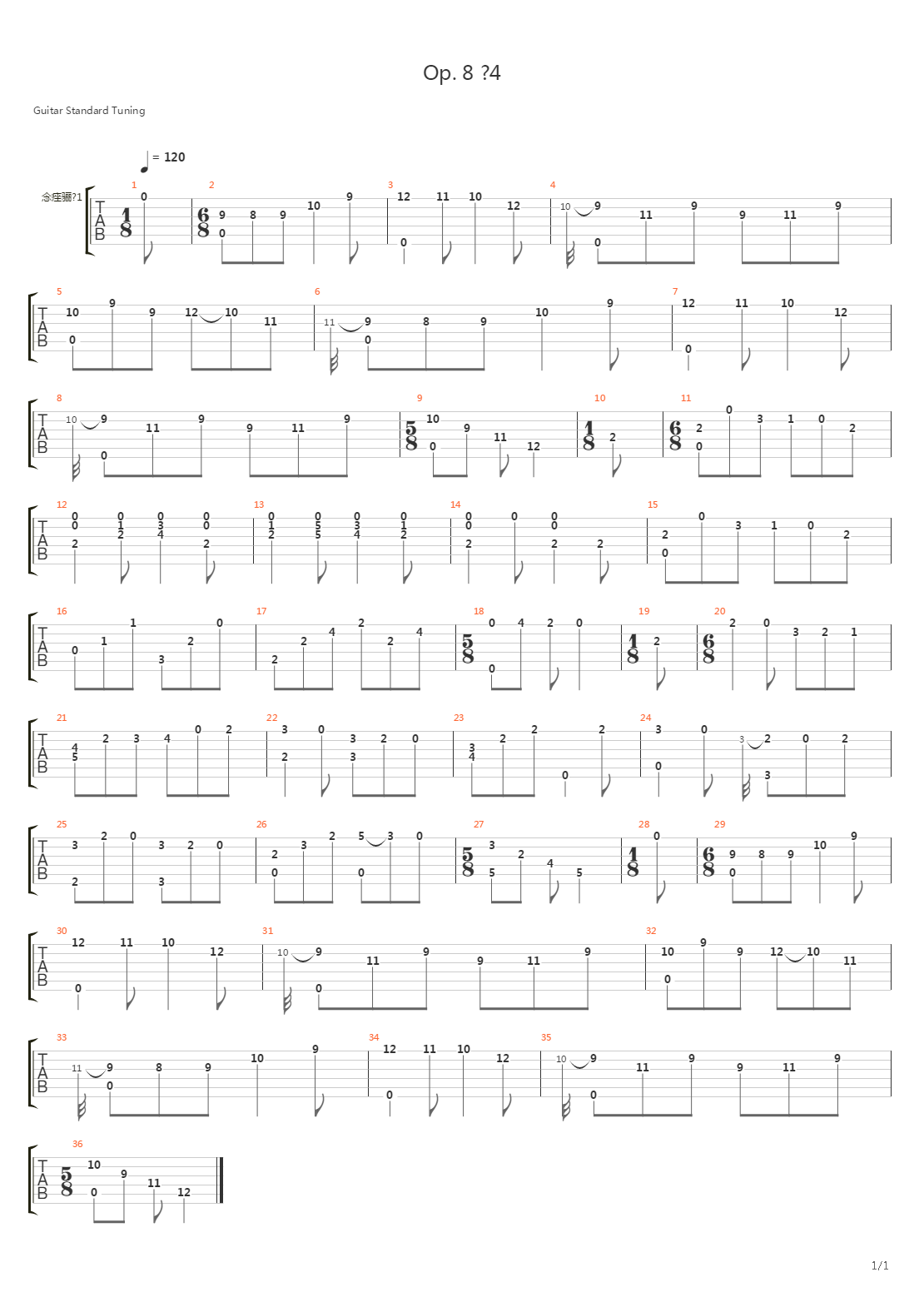 Opus 8 No 4吉他谱