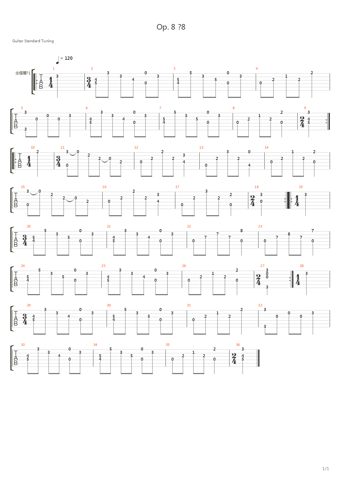 Opus 8 No 8吉他谱