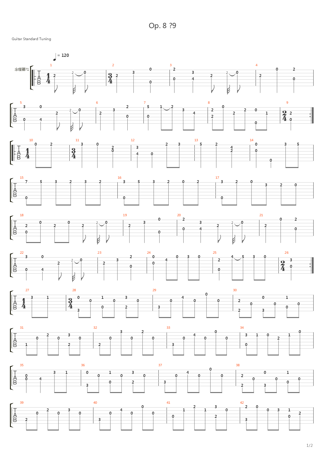 Opus 8 No 9吉他谱