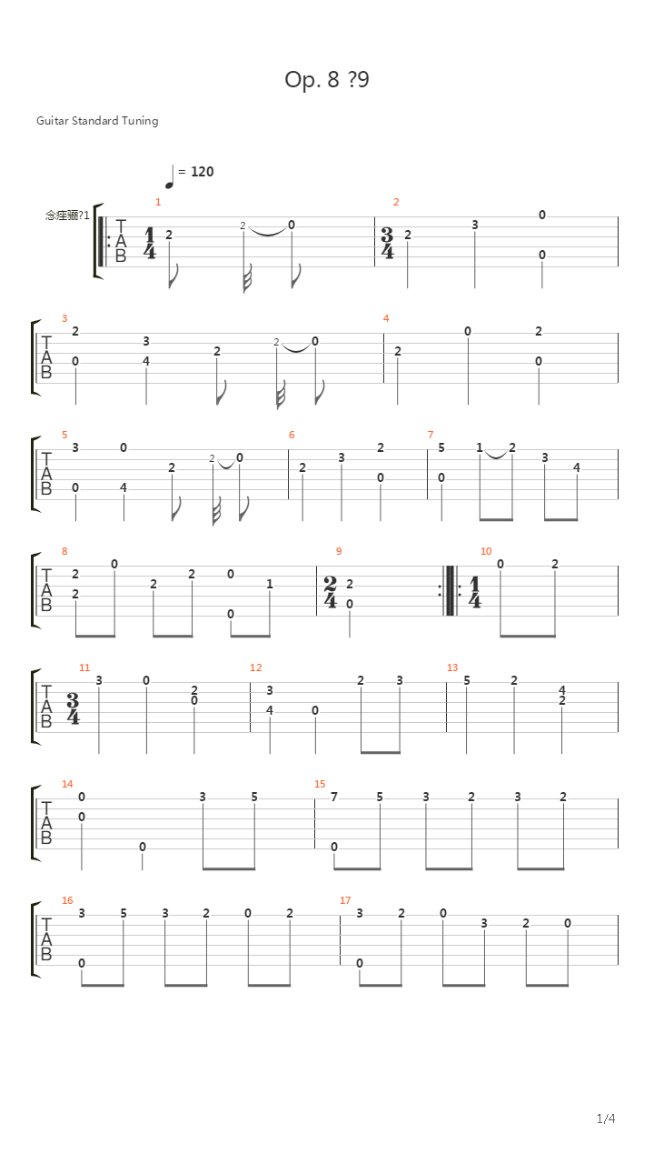 Opus 8 No 9吉他谱