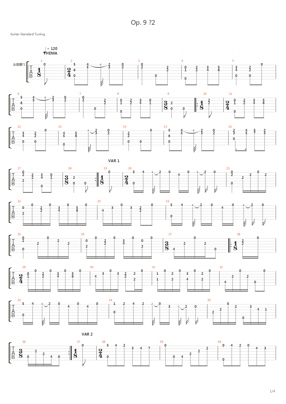 Opus 9 No 2吉他谱