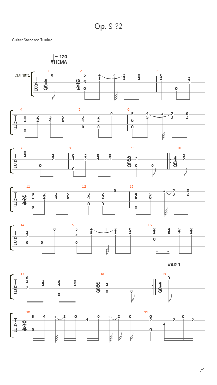 Opus 9 No 2吉他谱