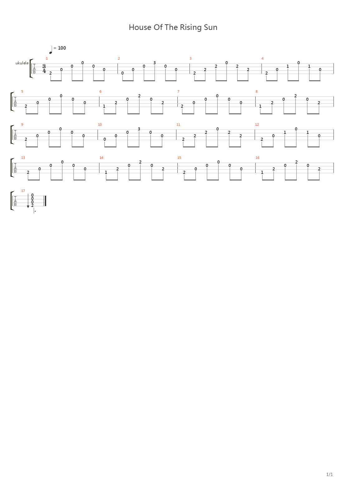 House Of the Rising Sun (Ukulele)吉他谱