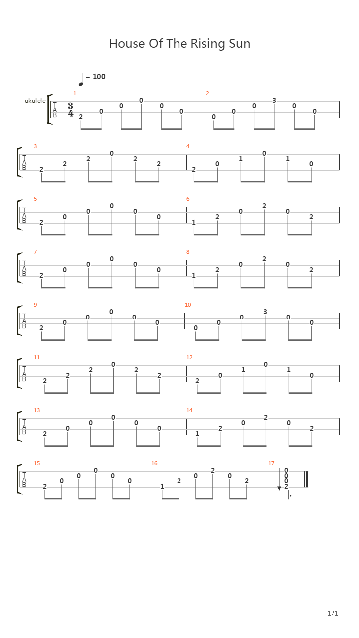 House Of the Rising Sun (Ukulele)吉他谱