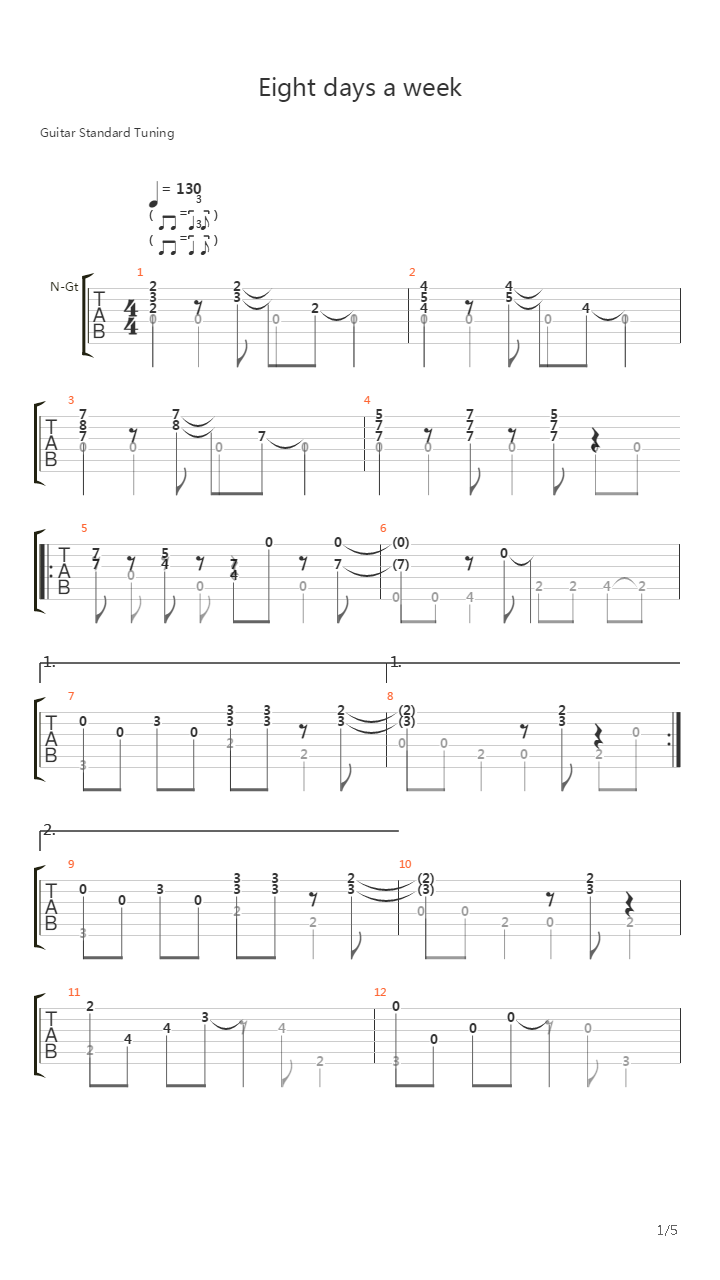 Eight Days a Week (Fingerstyle)吉他谱