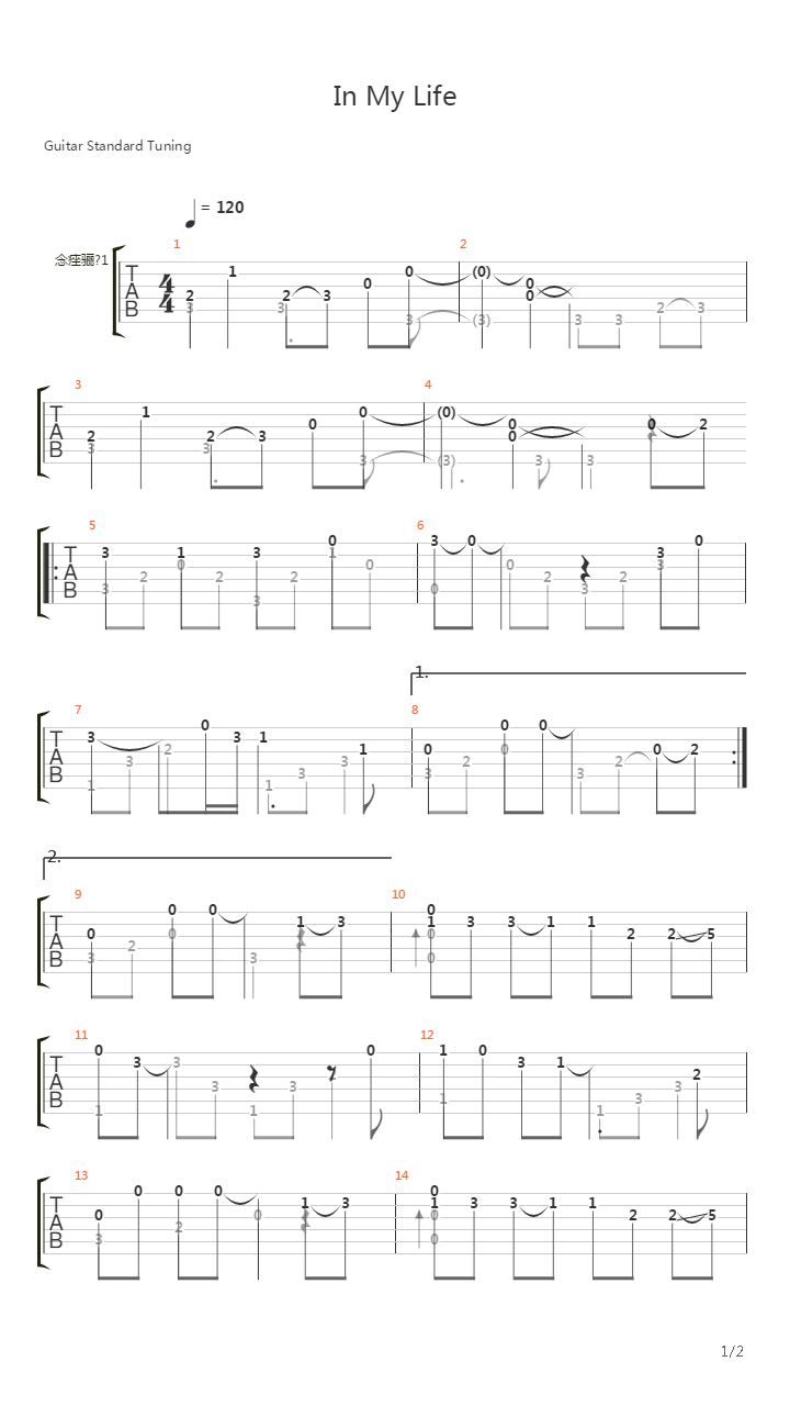 In My Life (FingerStyle)吉他谱