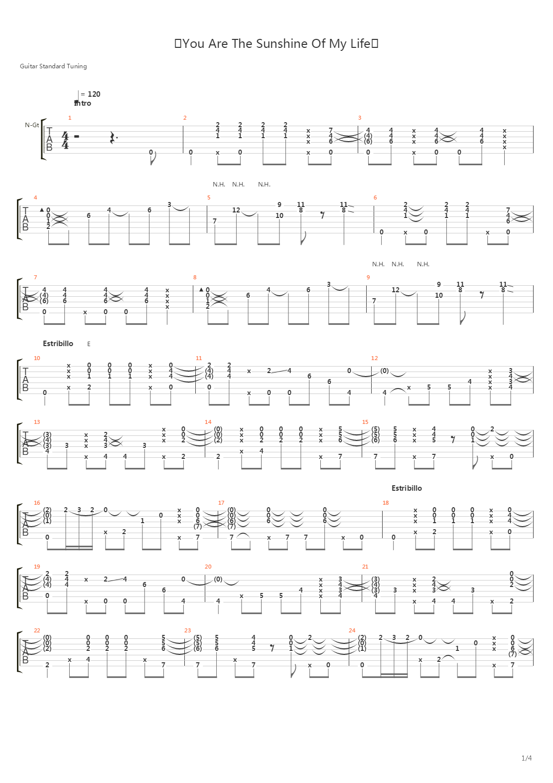 You Are the Sunshine Of My Life (Stevie Wonder)吉他谱