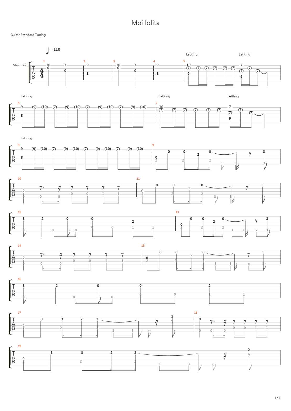 Moi Lolita吉他谱