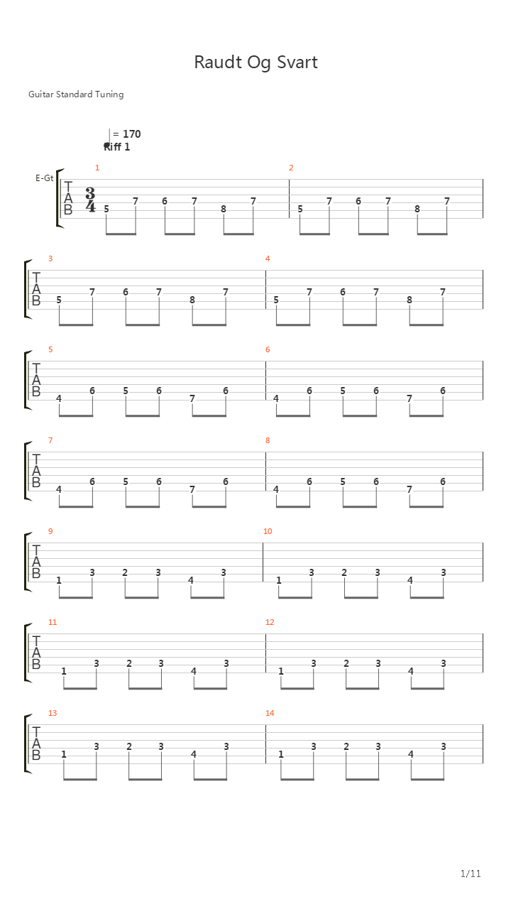 Rødt Og Svart吉他谱