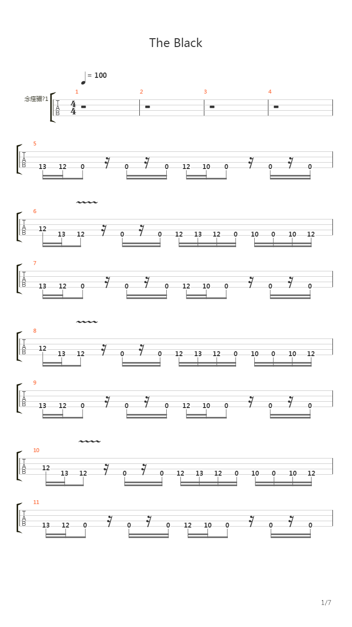 The Black (Bass Cover)吉他谱