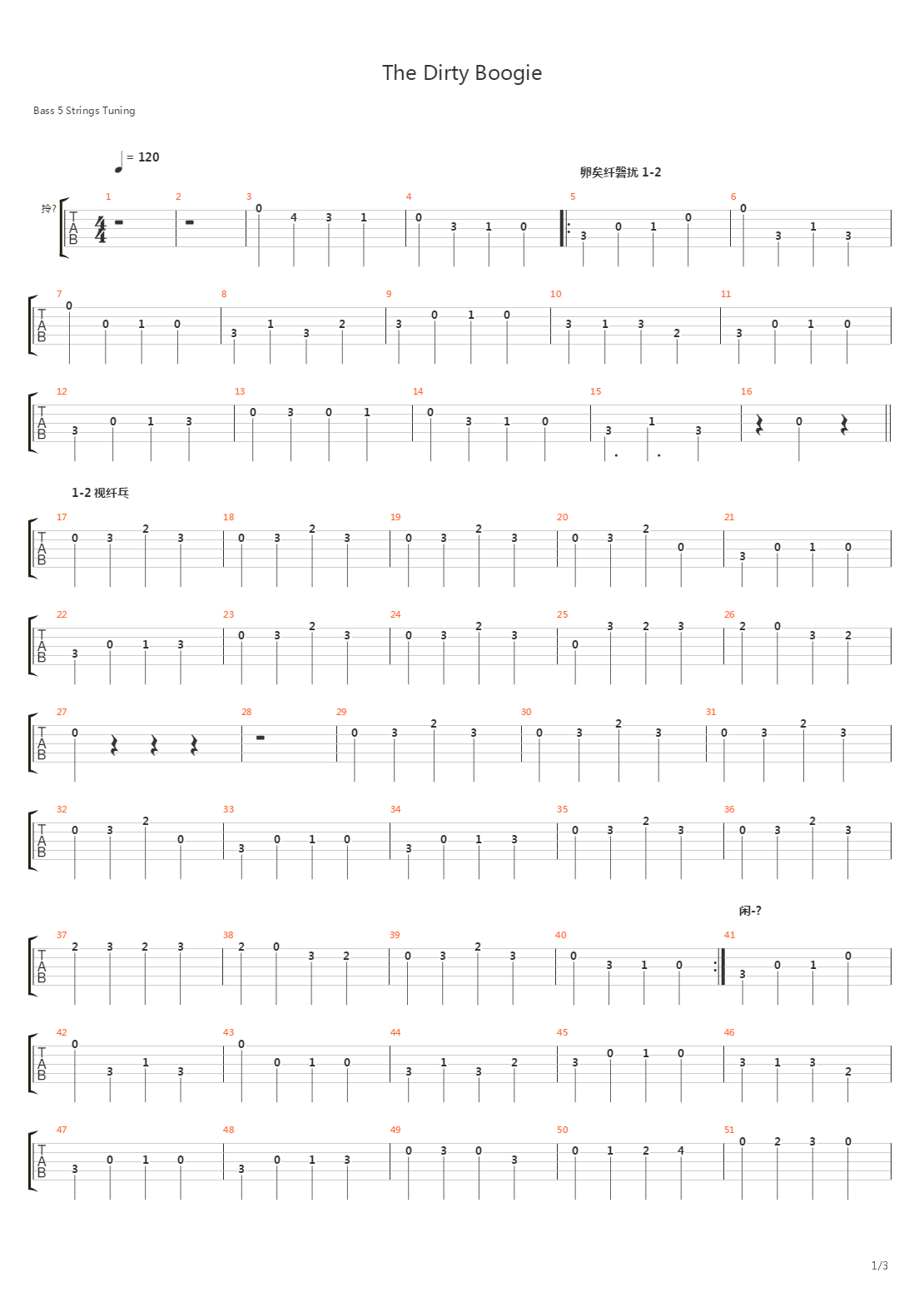The Dirty Boogie (Bass)吉他谱