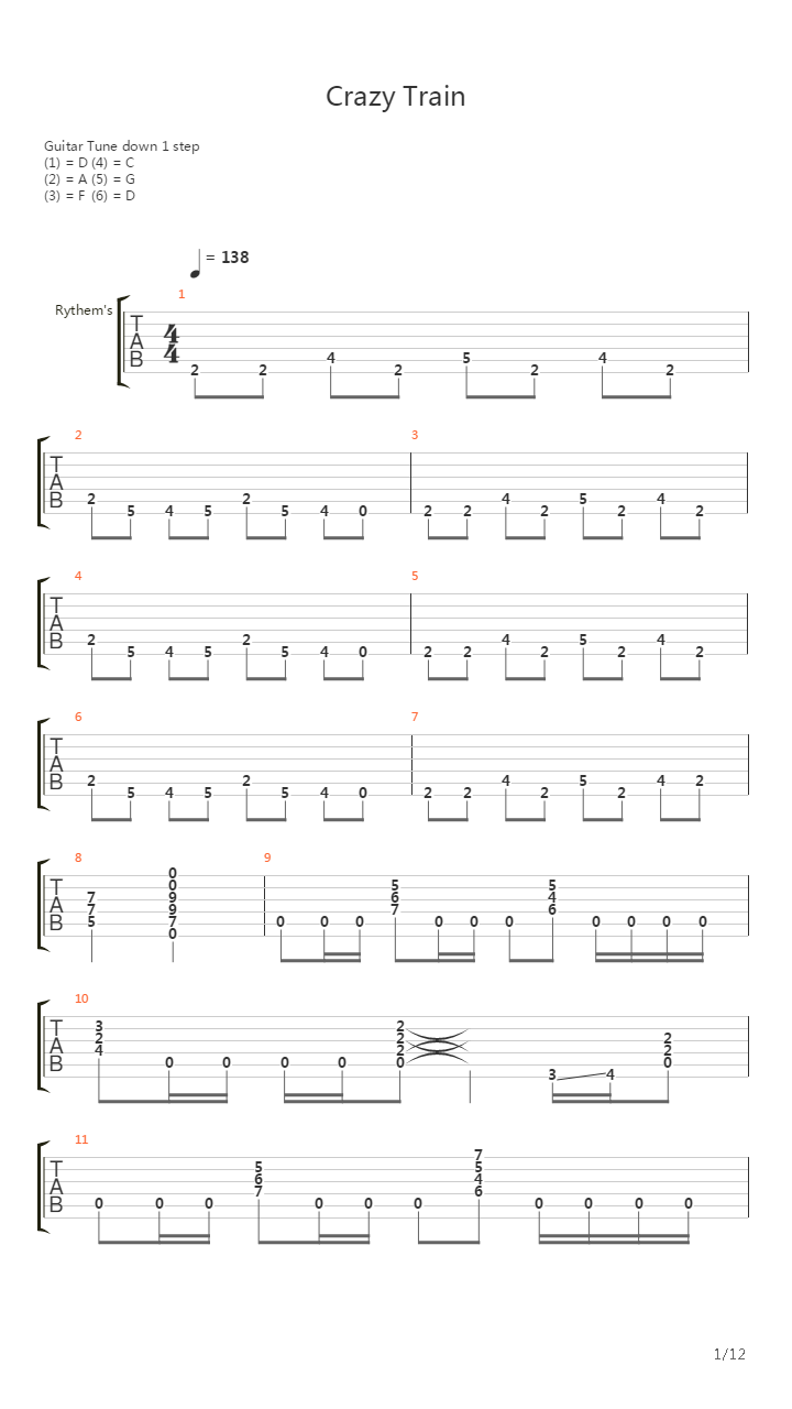 Crazy Train吉他谱