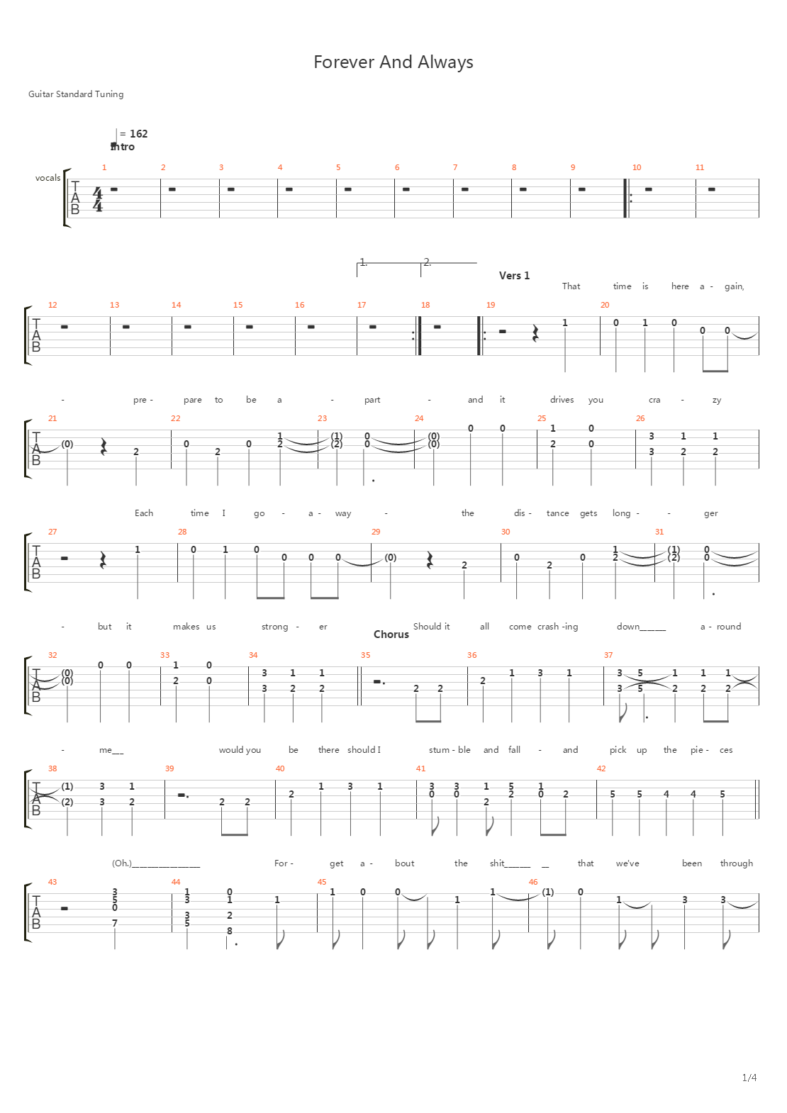 Forever And Always吉他谱