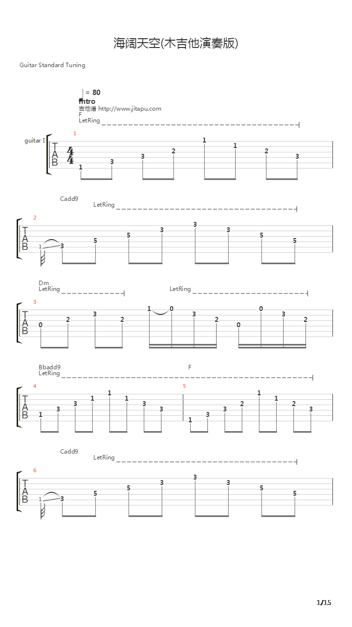 海阔天空吉他谱