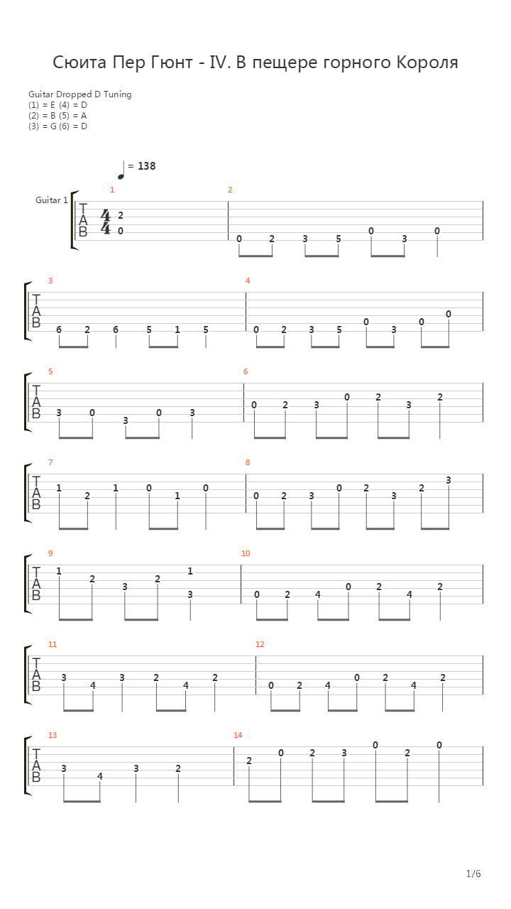 Сюита Пер Гюнт - IV. В пещере горного Короля (Fingerstyle arr. by Mr.Dikiy)吉他谱