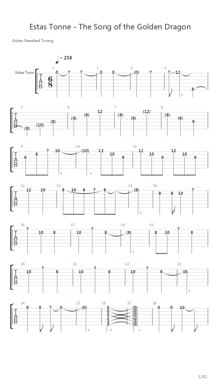 The Song Of the Golden Dragon吉他谱