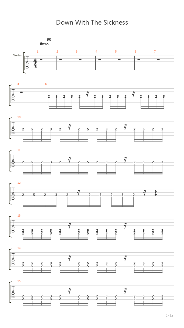 Down With The Sickness吉他谱