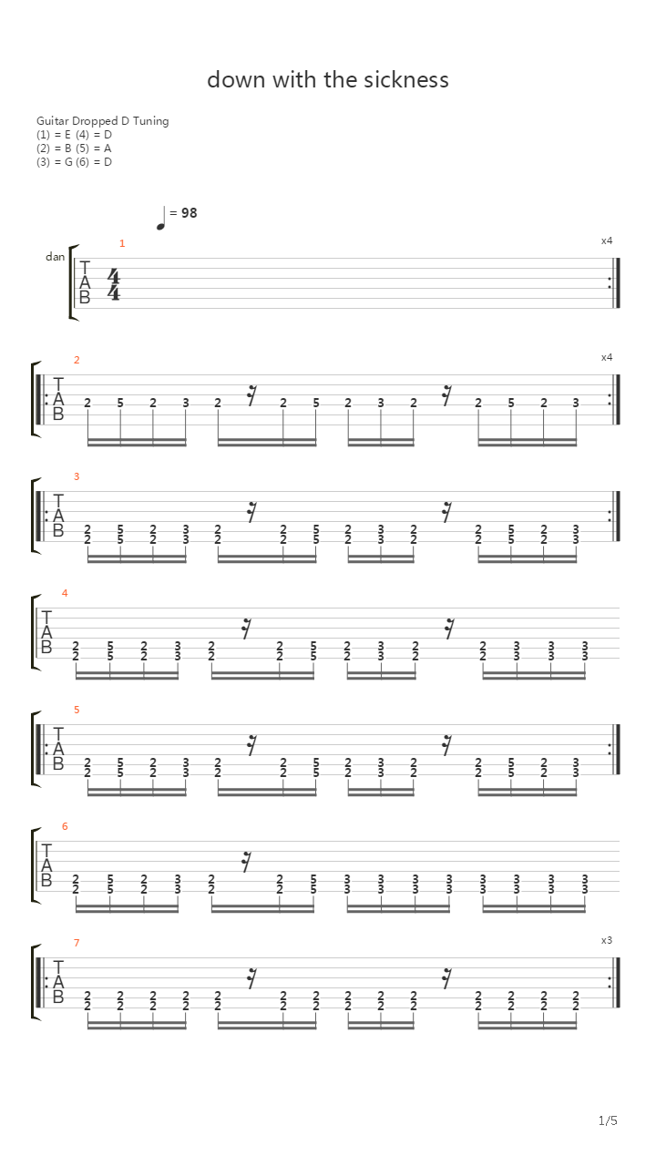 Down with the sickness吉他谱