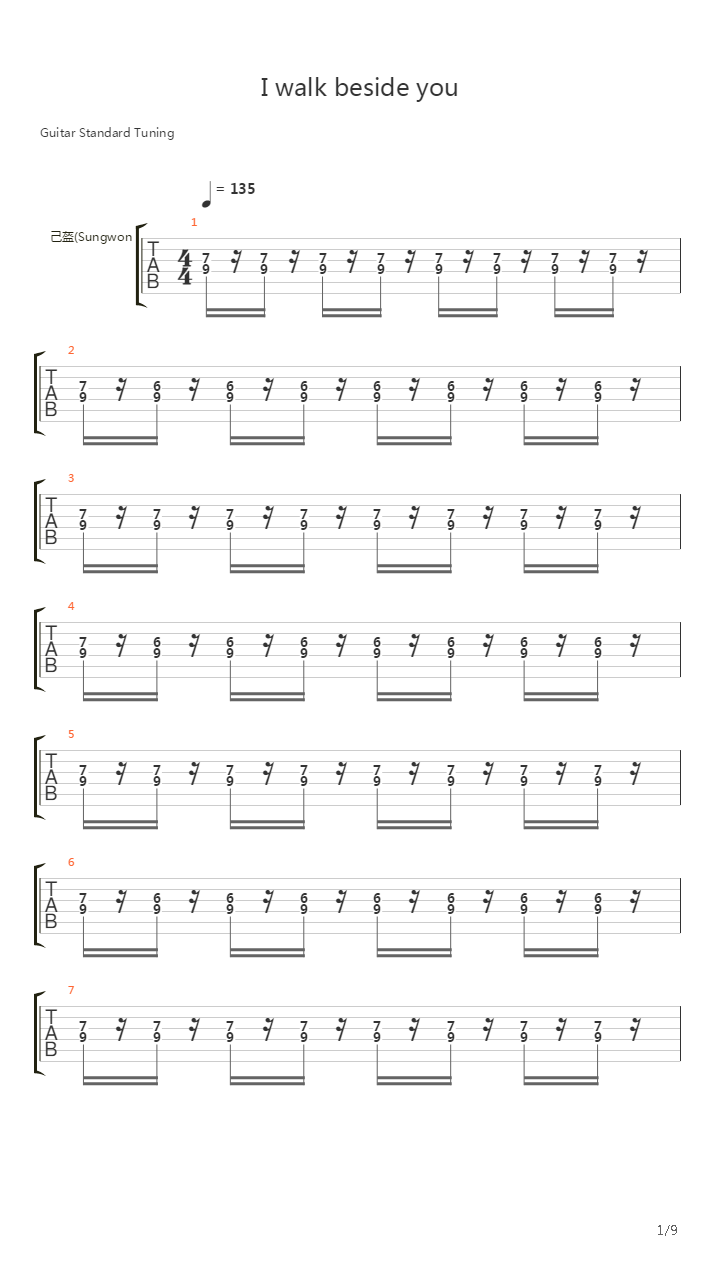 I Walk Beside You吉他谱