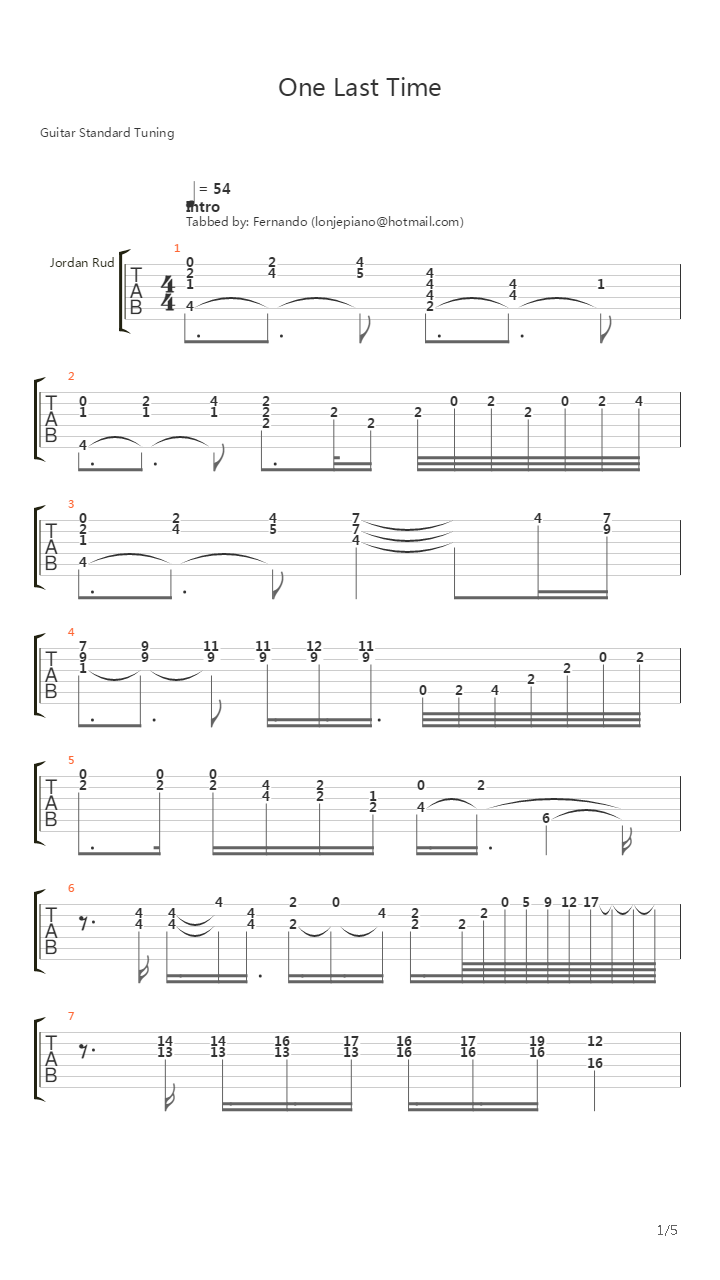 One Last Time吉他谱