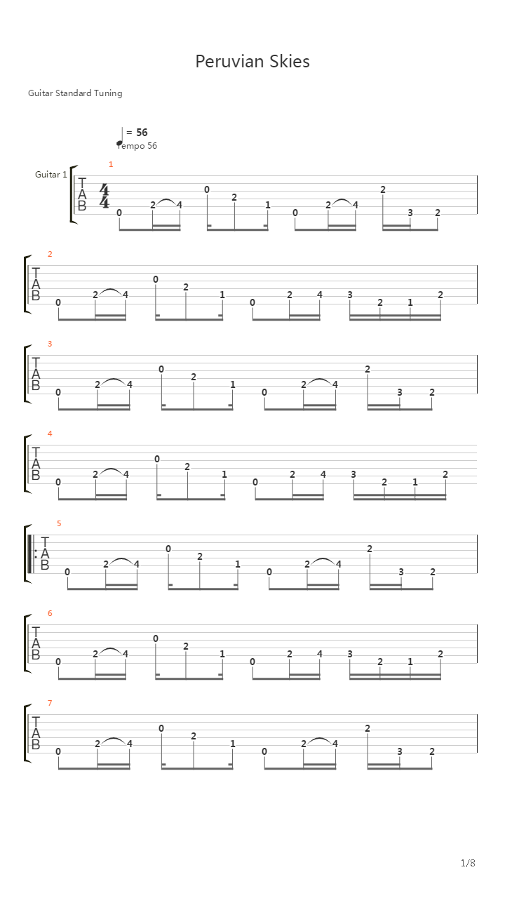 Peruvian Skies吉他谱