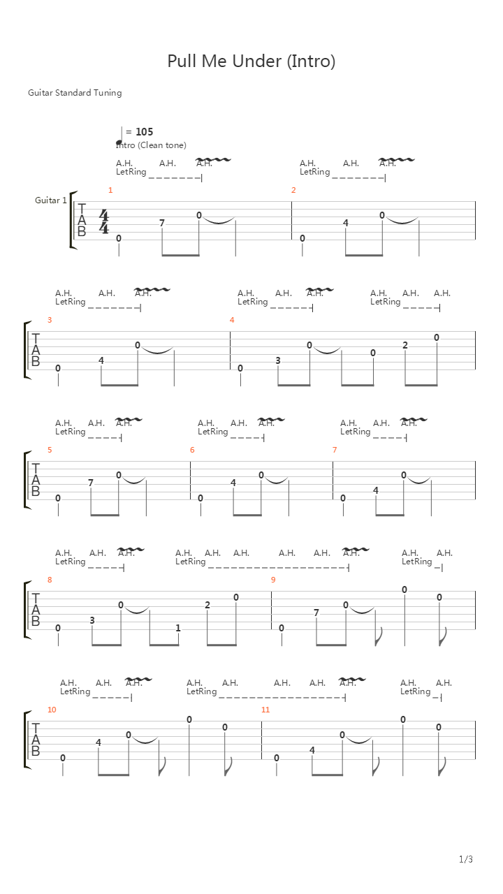 Pull Me Under (Intro)吉他谱