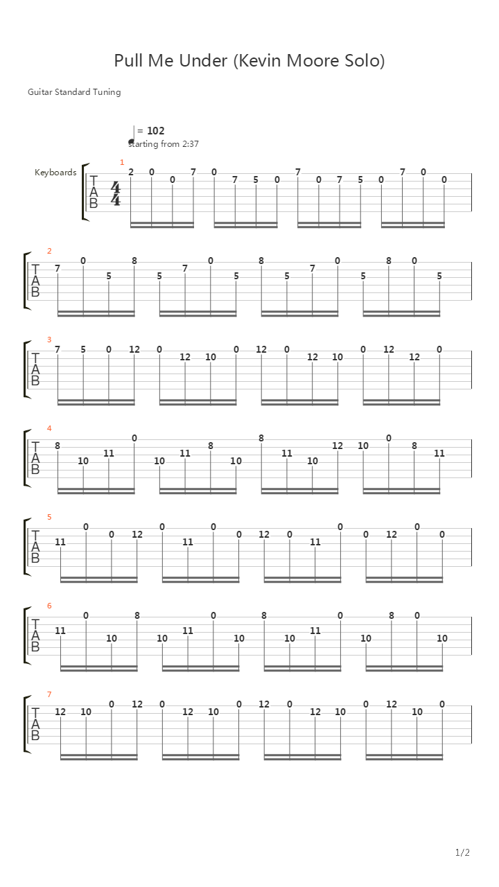 Pull Me Under (Kevin Moore Solo)吉他谱