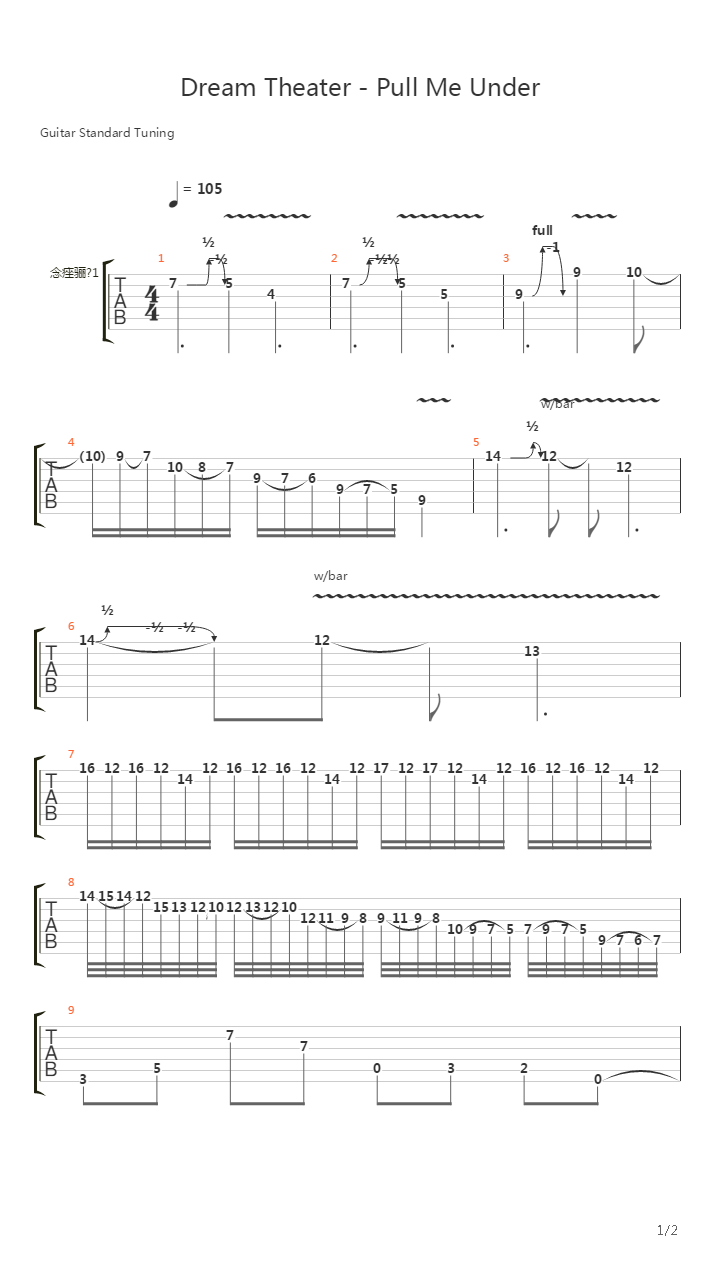 Pull Me Under (Solo Played by David Escobar)吉他谱