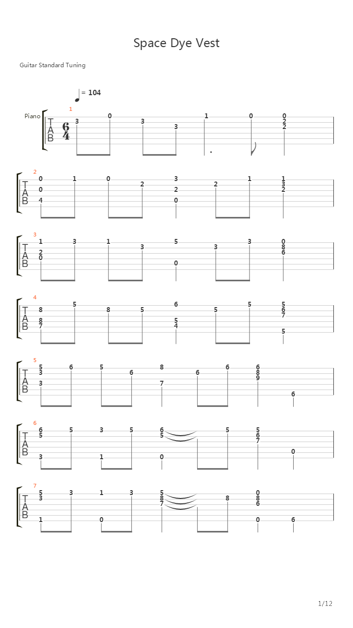 Space Dye Vest吉他谱
