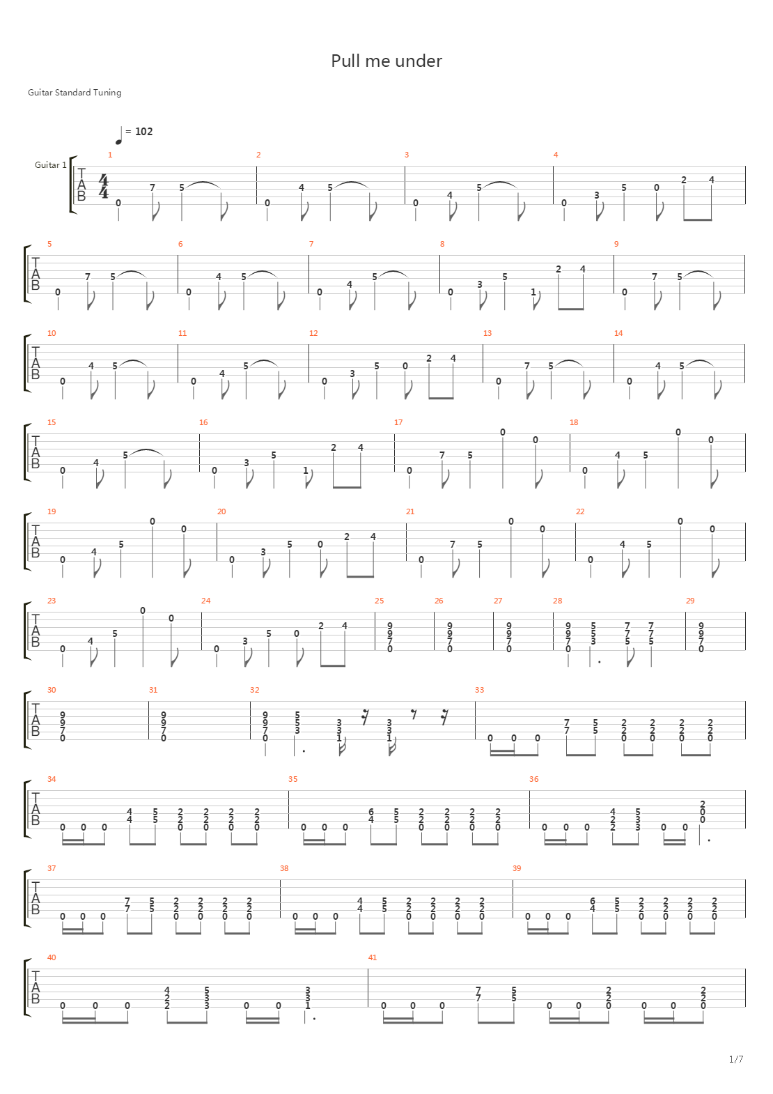 pull me under吉他谱