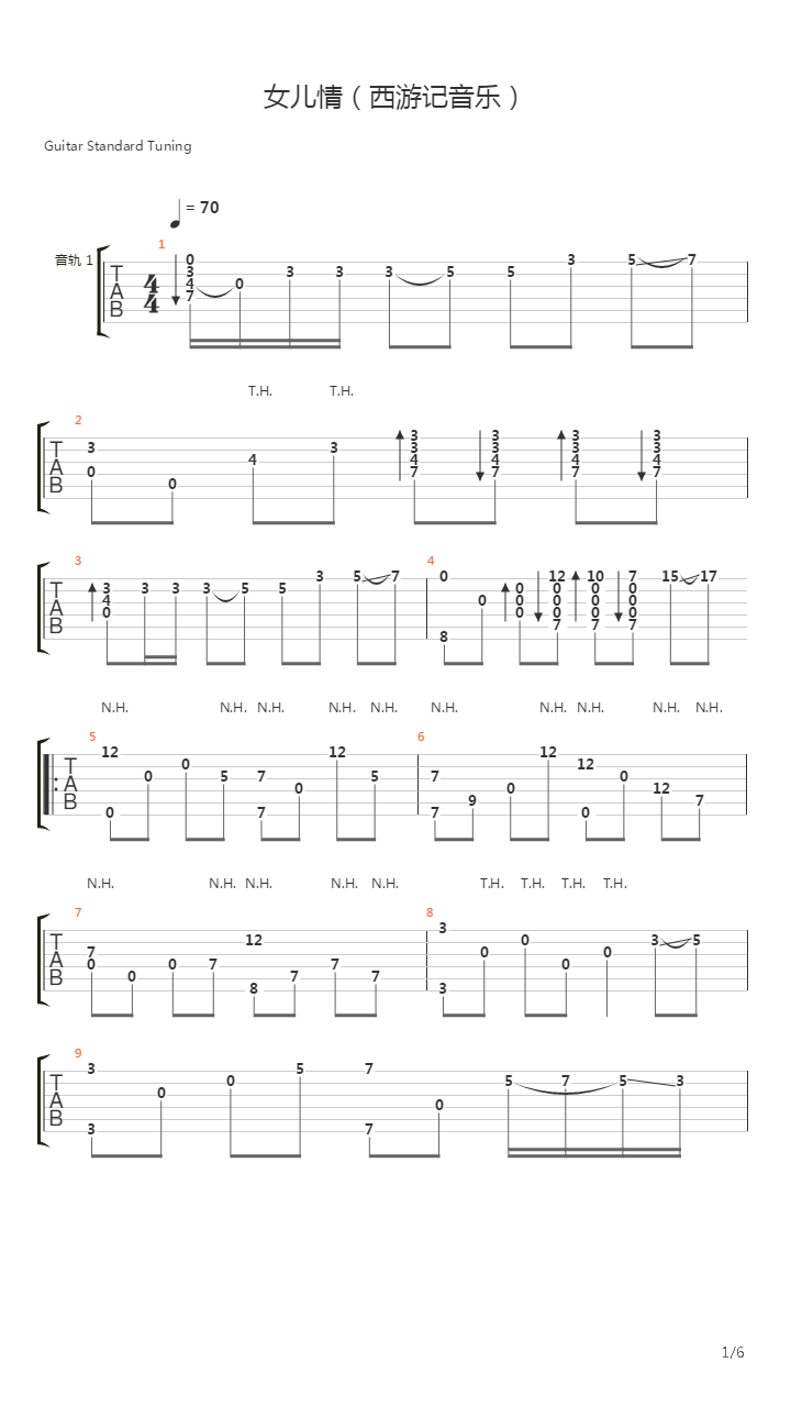 女儿情（西游记音乐）吉他谱
