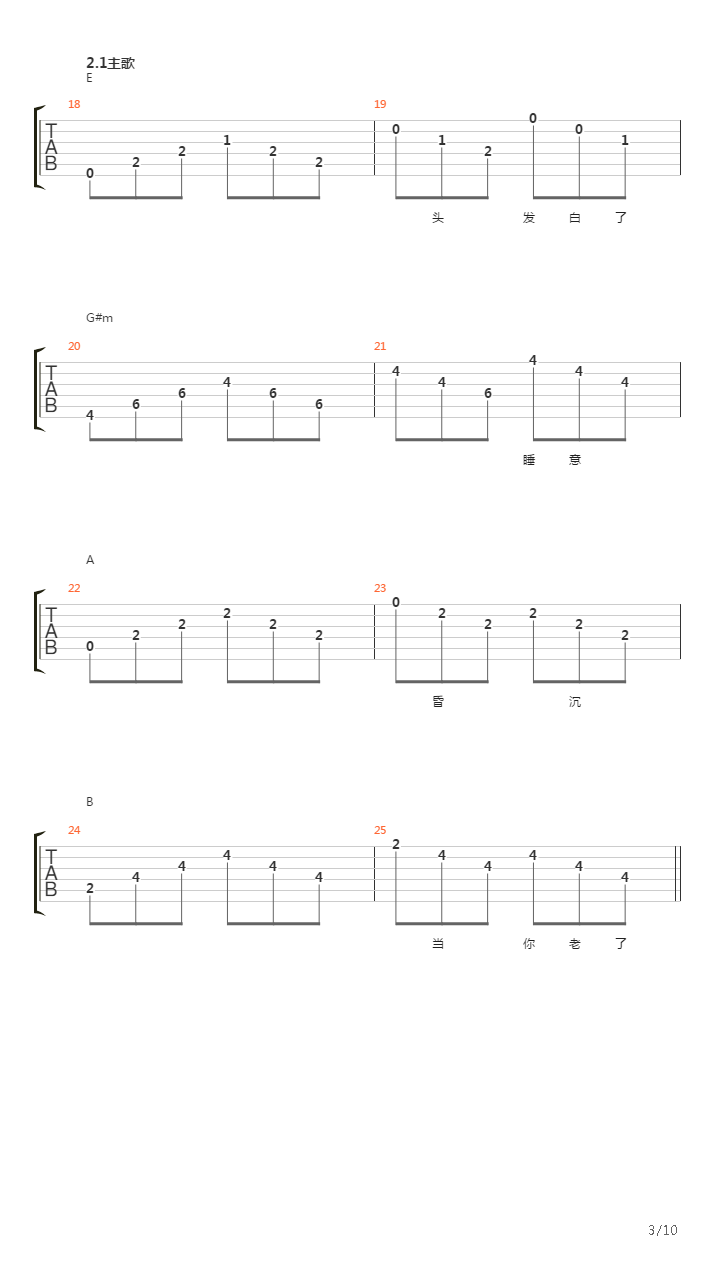 OD琴行【当你老了】弹唱GTP【中级】E调吉他谱