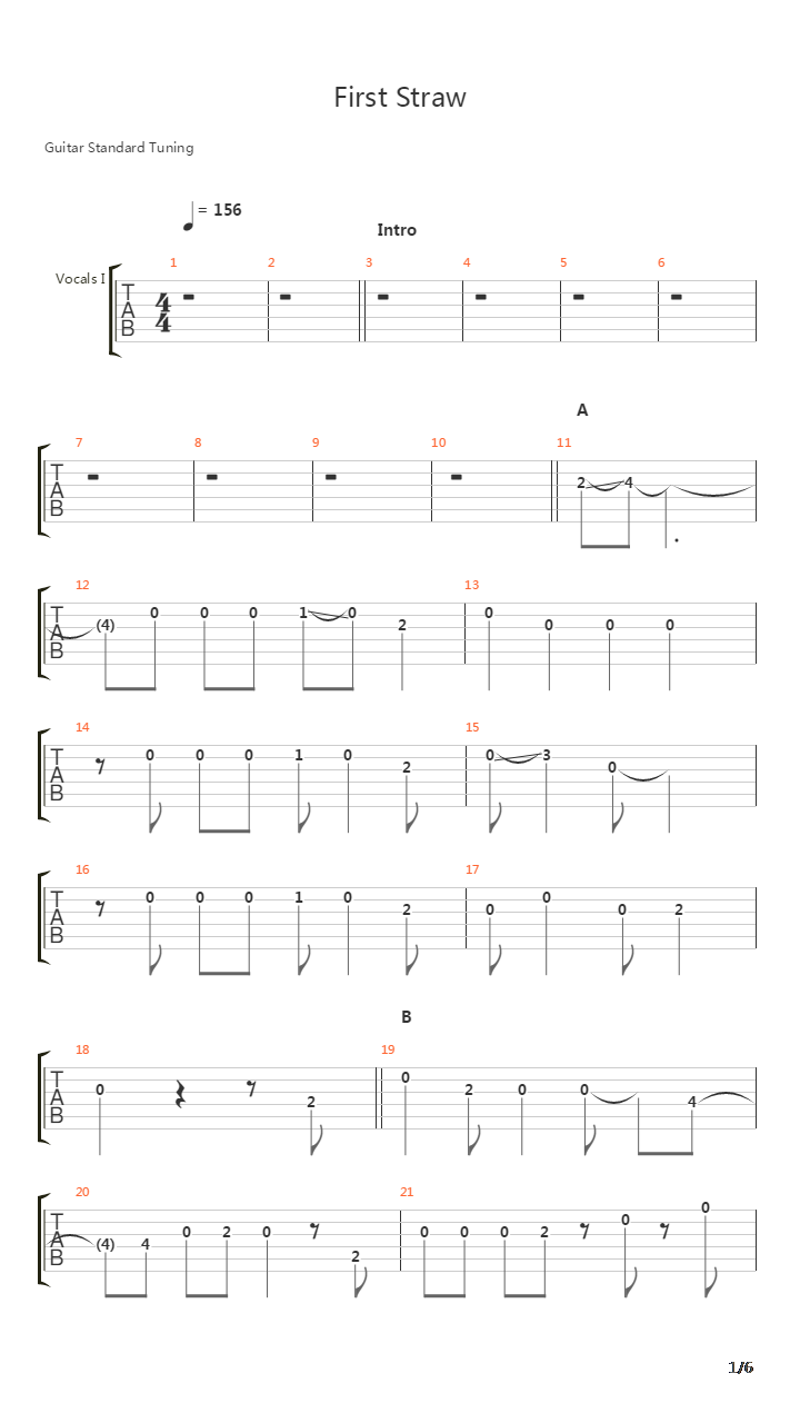 First Straw吉他谱