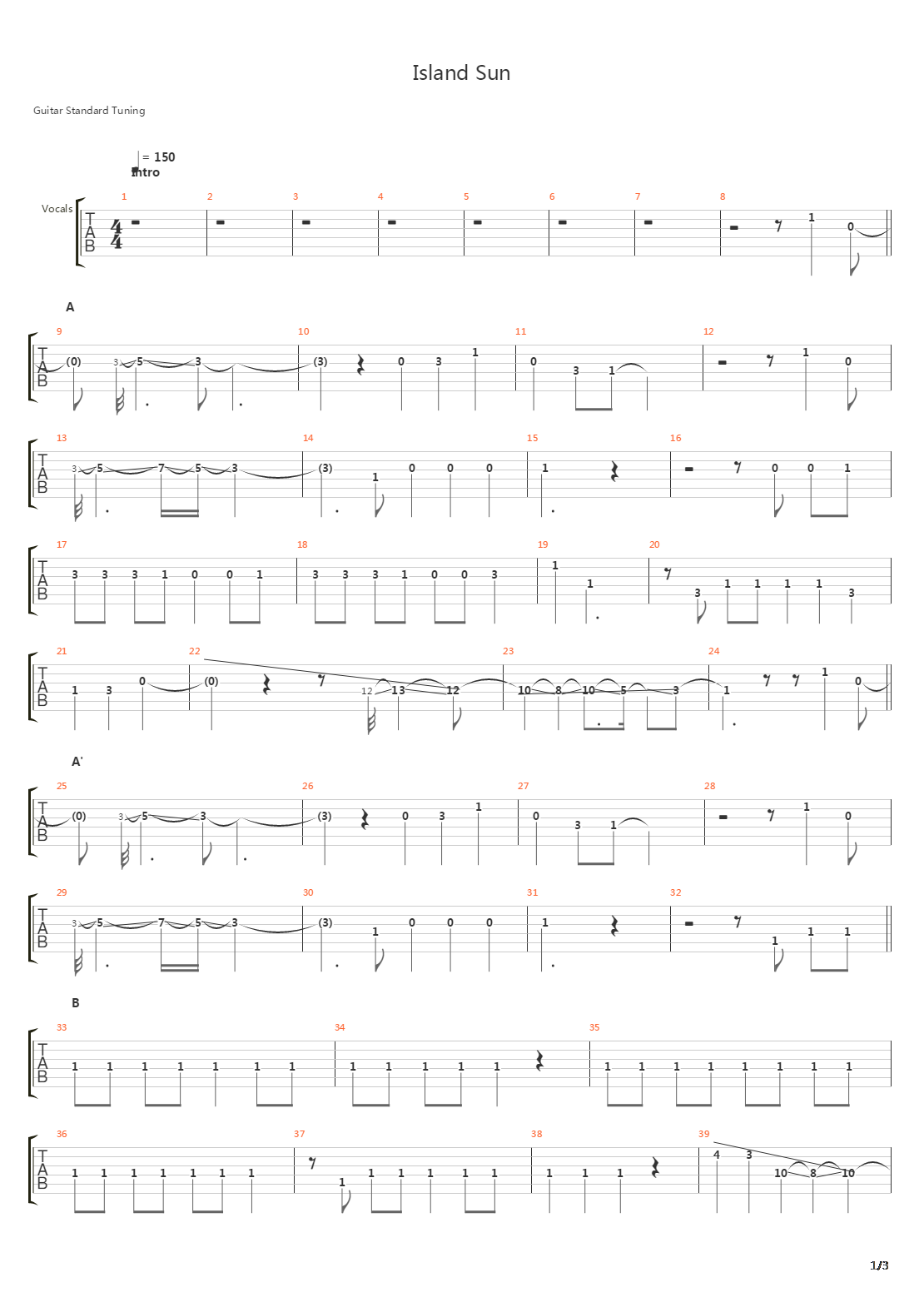 Island Sun吉他谱