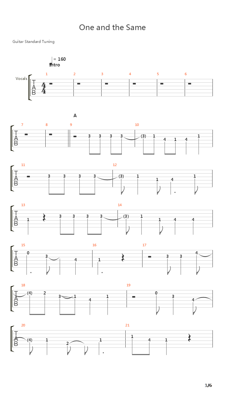 One And The Same吉他谱