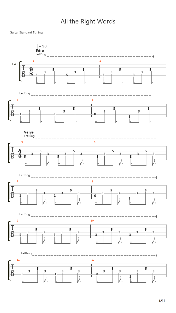 All The Right Words吉他谱