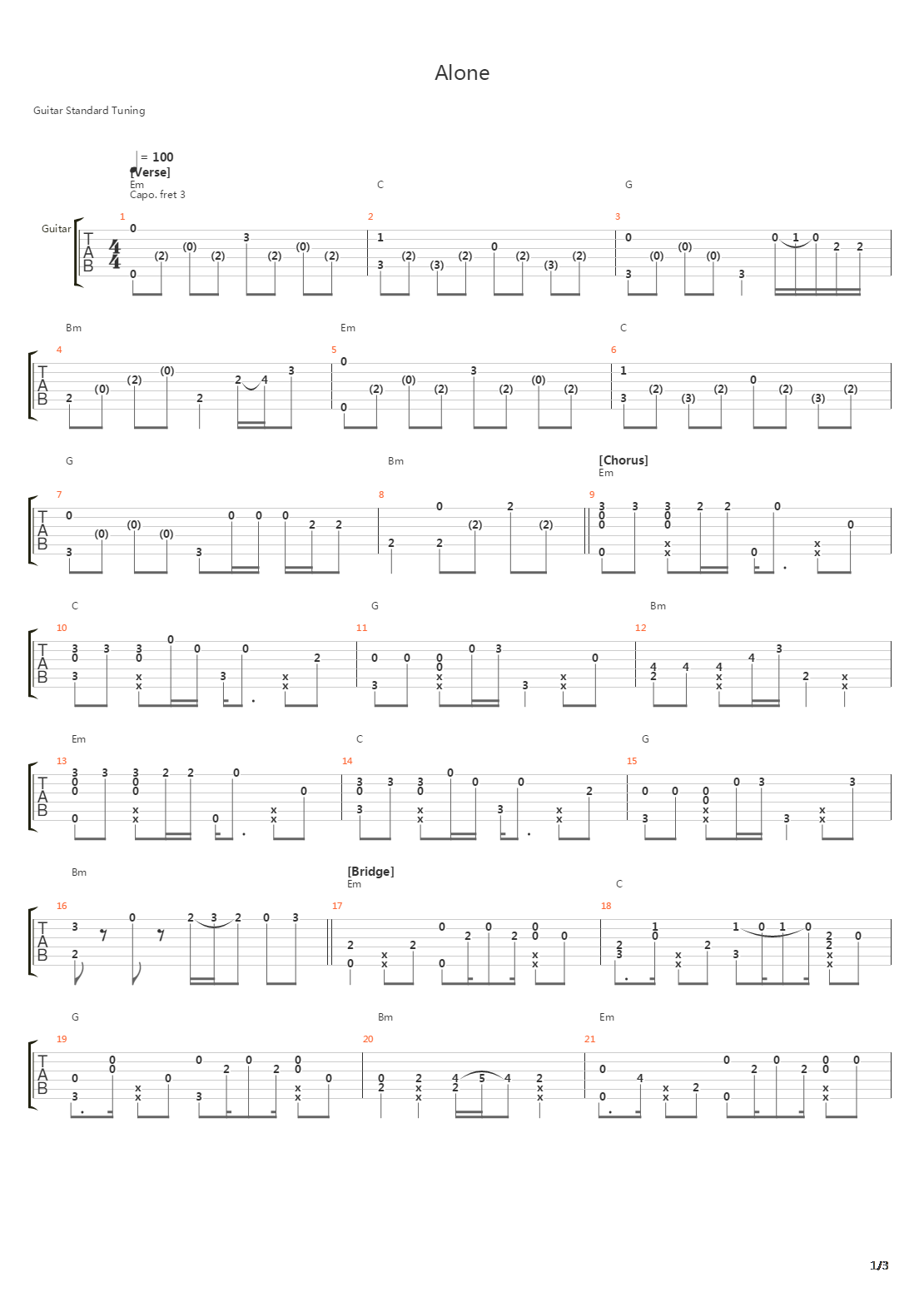 Alone吉他谱