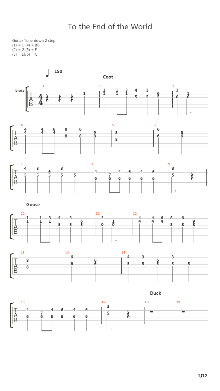 To The End Of The World吉他谱