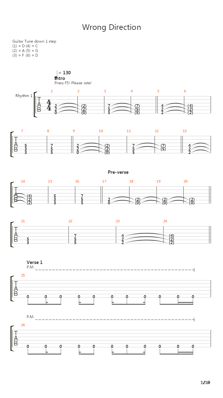 Wrong Direction吉他谱