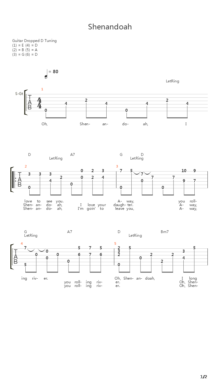 Shenandoah吉他谱
