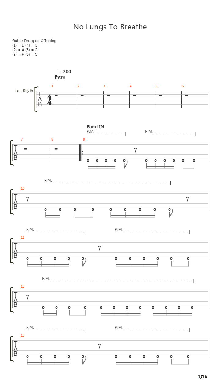 No Lungs To Breathe吉他谱