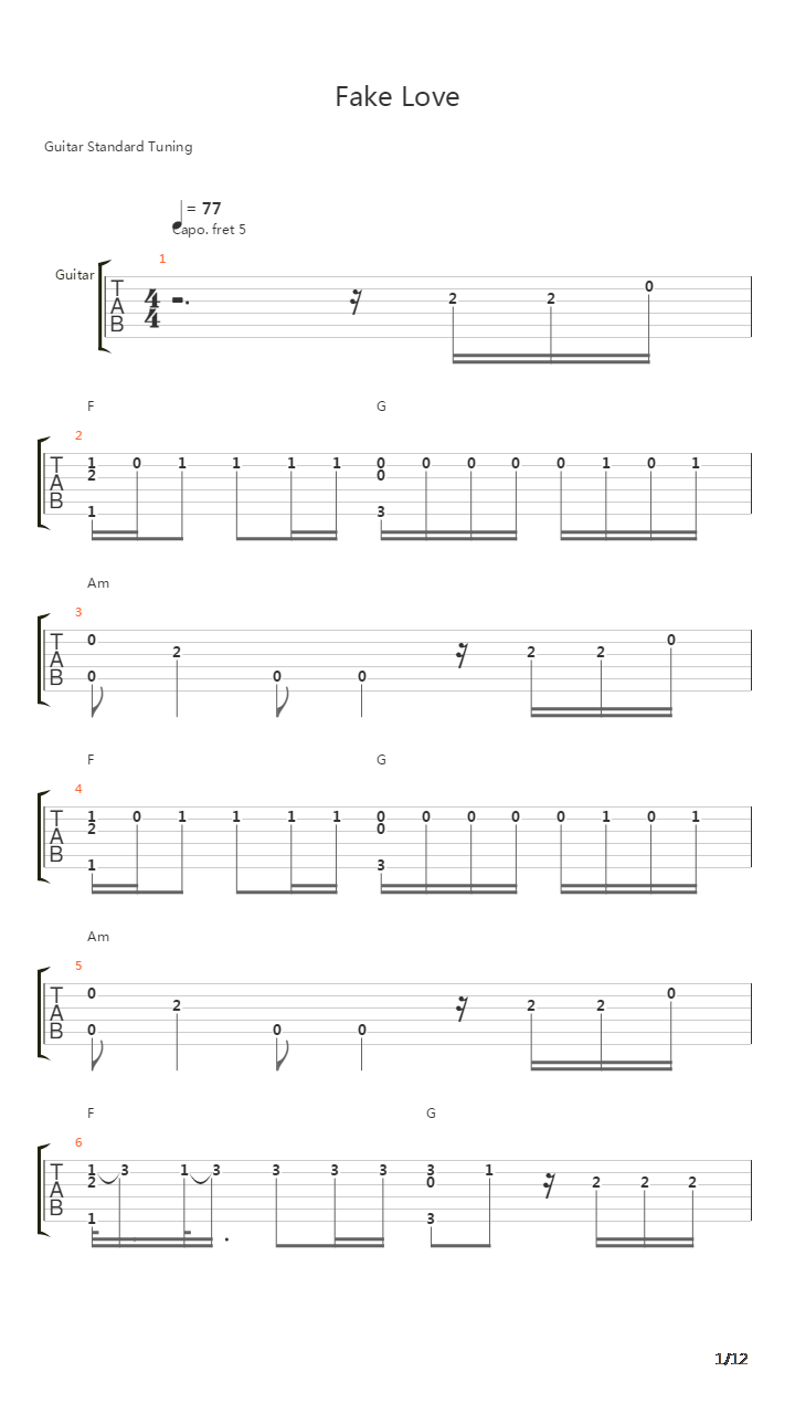Fake Love吉他谱